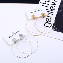 South Korea simple big ring ring earrings temperament personality Joker earrings European and American exaggerated round earrings without ear hole ear clip female