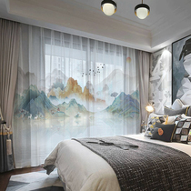 New Chinese style Chinese style living room high-end atmosphere light luxury Ink landscape painting Bedroom shading cloth short curtain Window screen screen curtain