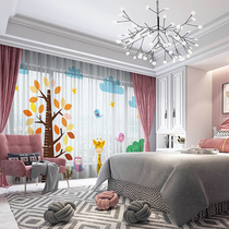 Cute cartoon childrens room bedroom small window small fresh girl Princess wind bay window short semi-blackout curtain screen