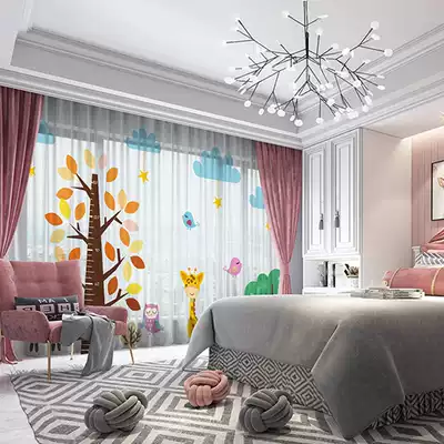 Cute cartoon children's room bedroom small window hipster girl princess wind bay window short semi blackout curtain curtain