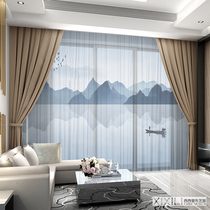 Modern New Chinese style Chinese style landscape Chinese painting theme hotel Bedroom Living room Floor-to-ceiling window Translucent cloth curtain screen