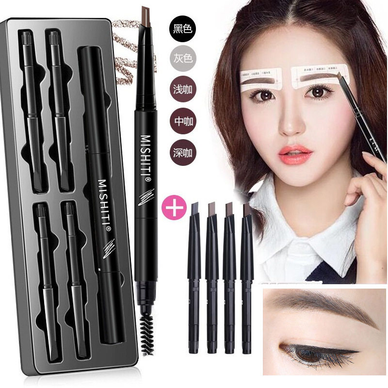 MISHITI Beginners 5 sets of double-headed eyebrow pencil replacement set box waterproof, sweat-proof and not smudged