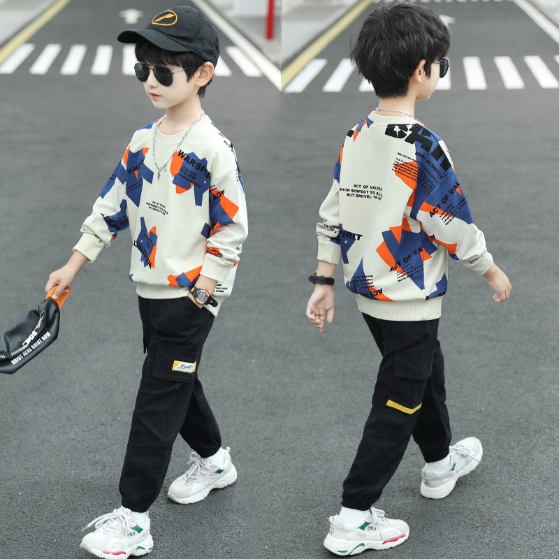 Children's suits boys' sports suits Western style spring and autumn 2022 new middle and big boys handsome autumn sweater two-piece trendy