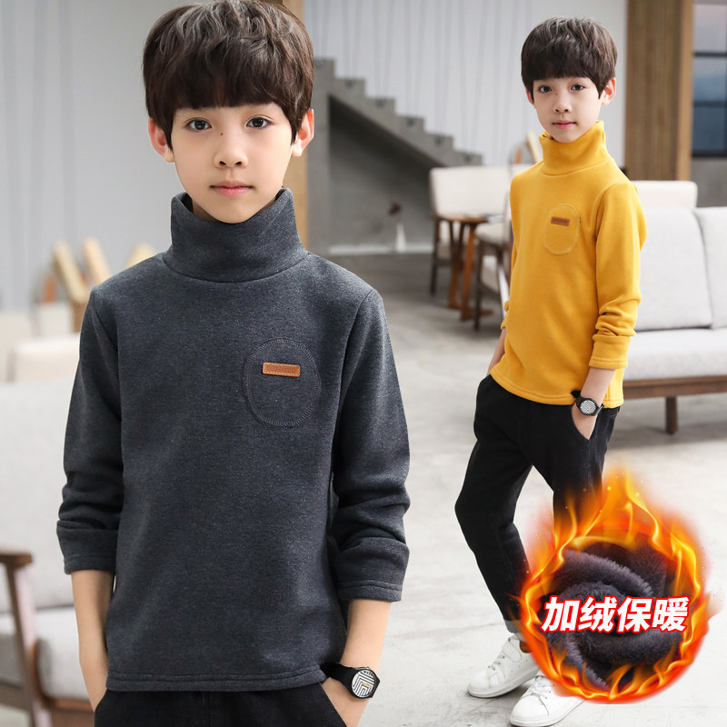 Boys 4 plus velvet 5 bottoming shirt 6 winter 7 thickened children's cotton T-shirt 9 big children's turtleneck heating jacket 13 years old