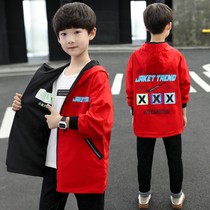 Boys spring clothing Two sides wearing jacket Spring and autumn 2022 new children Lianhood winewear double-sided wearing a large child blouses
