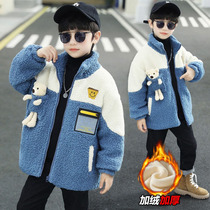 Boys winter lambskin coat childrens fleece thick wool sweater 2022 new middle and big childrens winter windbreaker trend