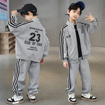 Childrens spring clothes boys sports suit pure cotton spring and autumn 2023 new style middle and big childrens long-sleeved two-piece suit foreign style trendy