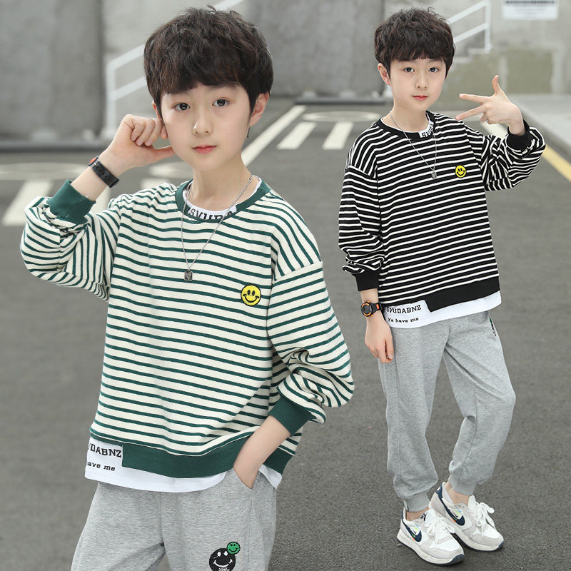 Children's suits boys' sports suits cotton autumn clothes 2022 new middle-aged children's spring and autumn sweater two-piece Korean version tide