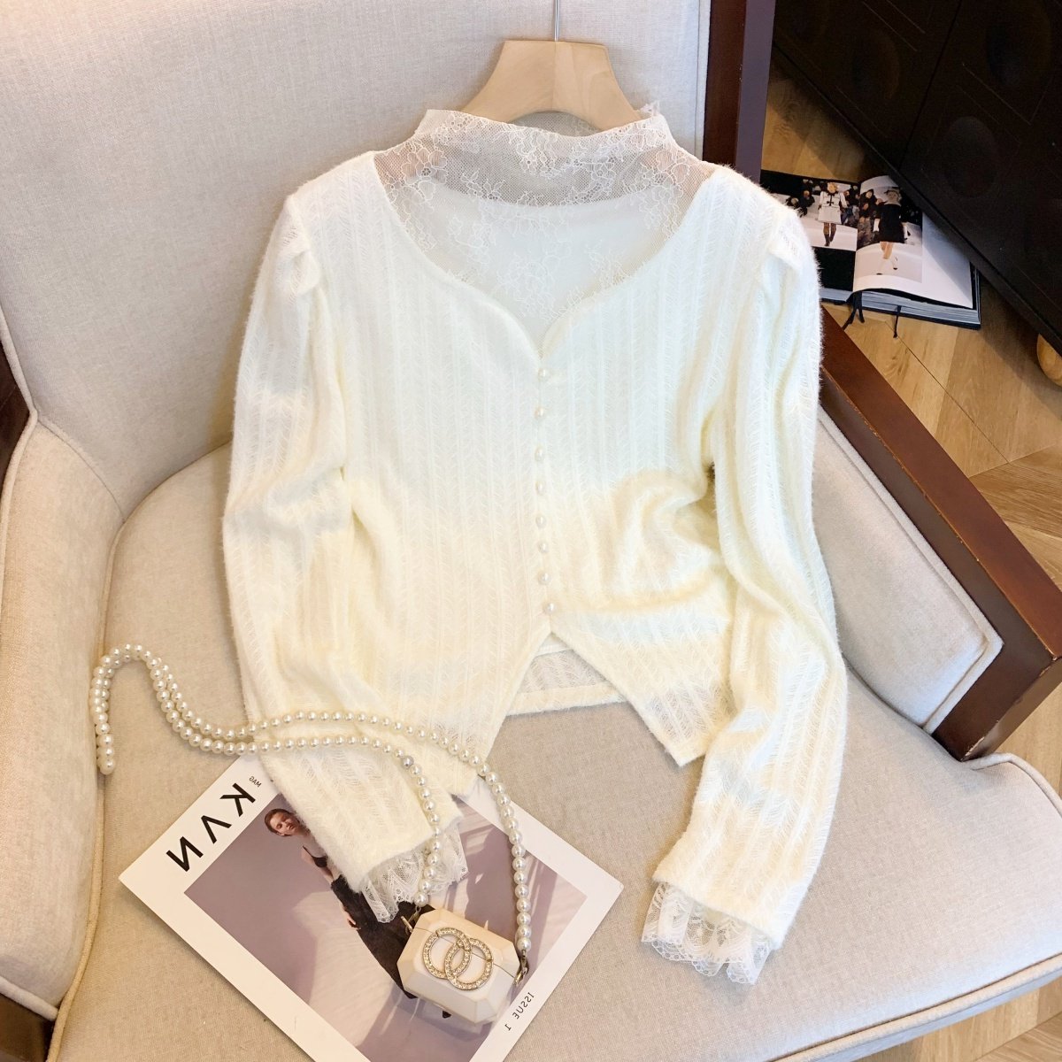 Встречные импортные модели модного покроя, женские высококачественные трикотажные изделия с кружевной строчкой, темпераментные трикотажные изделия с разрезом, осенние и зимние тонкие топы