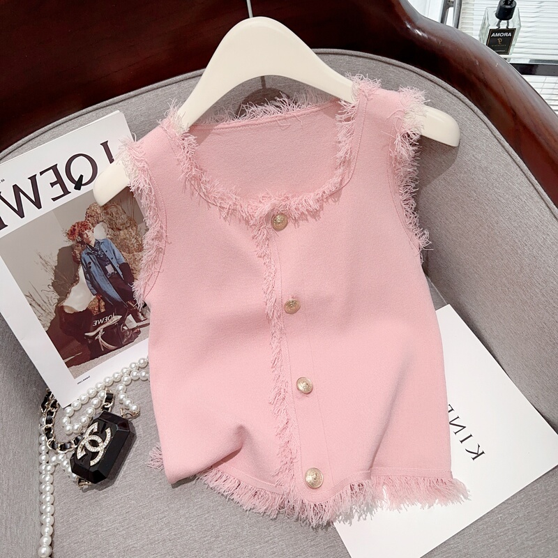 High-End Brand Women's Clothing with Cut Tags, Sweet and Spicy Tassel Knit Vest, Summer Design, Niche Sleeveless Top