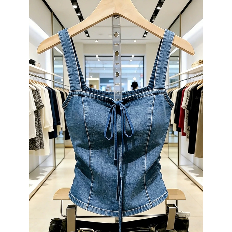 Guangzhou Thirteen Rows High-Quality Women's Clothing, High-End Denim Camisole for Women, Summer Lace-Up Waist-Cinching Slimming Tank Top Guangzhou Thirteen Rows High-Quality Women's Clothing, High-End Denim Camisole for Women, Summer Lace-Up Waist-Cinching Slimming Tank Top