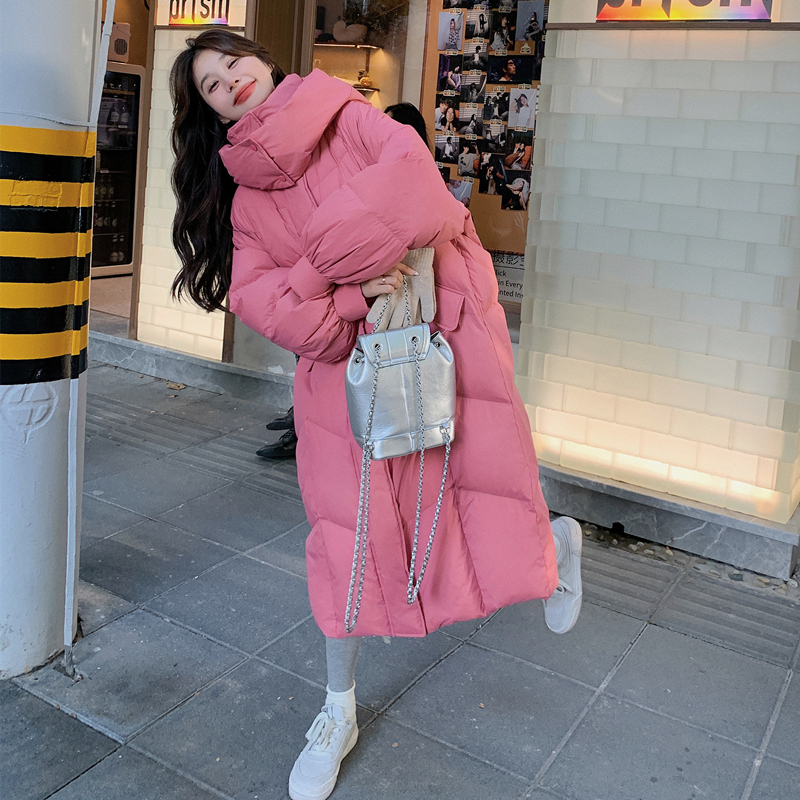 Pink Trendy Oversized 90% White Duck down Jacket for Women, New Winter Long Style, Over-The-Knee Thick Puffer Coat