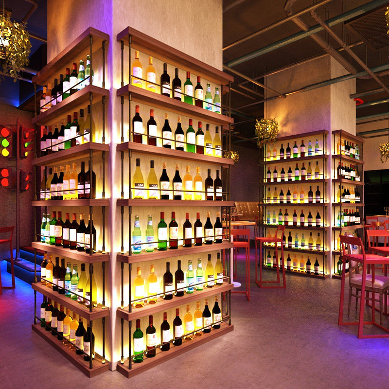 Bar Wine Rack Iron Art Wall-mounted By Wall Dining Hall Clear Bar Red Wine Wine Rack shelves Luminous Wine Cabinet