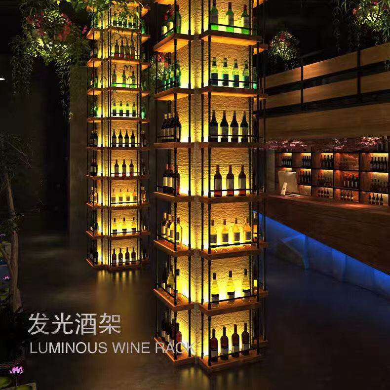 Bar Wine Rack Iron Art Wall-mounted By Wall Dining Hall Clear Bar Red Wine Wine Rack shelves Luminous Wine Racks
