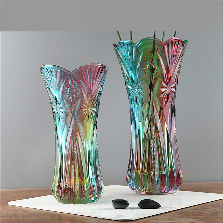 Extra-large European-style light luxury colorful glass vase colorful flower arrangement living room decoration dry flowers flowers hydroponics