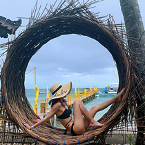 Net red Sea edge star with the same female summer foldable sun visor sunscreen beach hat holiday big cornice hat concave shape