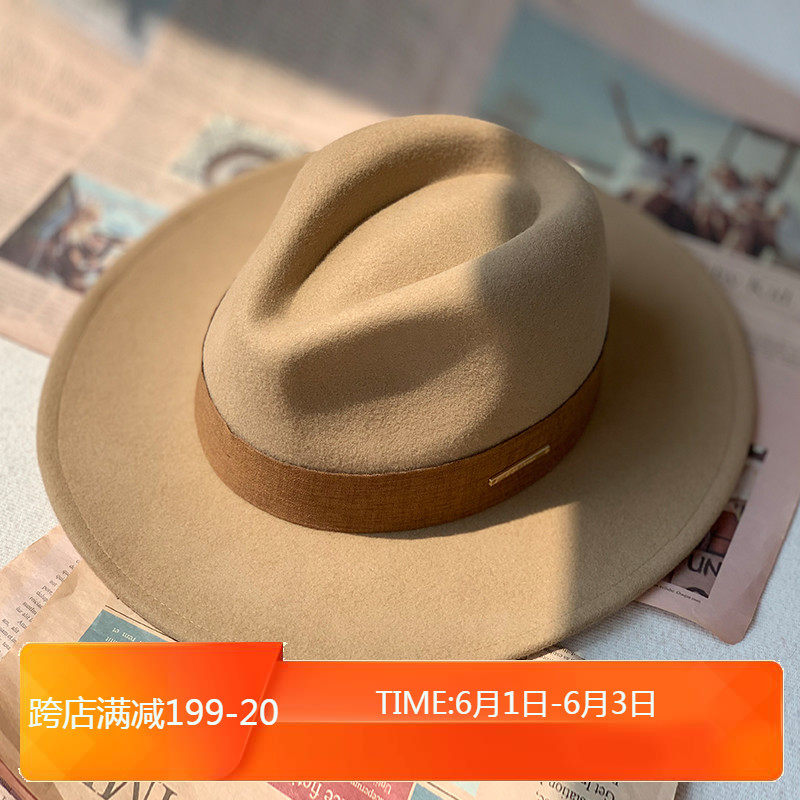 INS new autumn and winter women's Australian wool topper flat along the wide eaves British and European concave shape artifact shows a small face