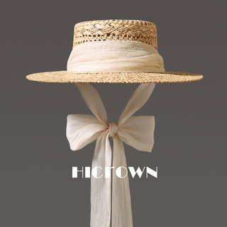 French-Style Elegant Raffia Straw Hand-Woven Hollow Hat for Women, Summer Vacation Sunshade Wide-Brimmed Flat-Top Hat, Beach Straw Hat