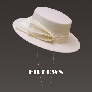 French Elegant Woolen Hat for Women in Autumn and Winter, White Wide-Brimmed Retro Flat-Top Hat, Rich Lady Style Travel Hat