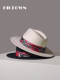 Autumn and winter white woolen European and American hats for men and women, British style, contrasting print, elegant travel warm black felt hat