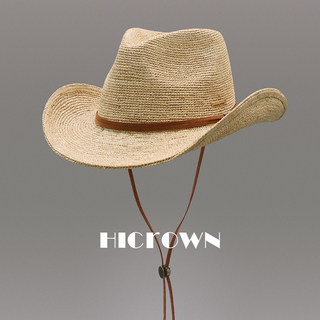 New Style Raffia Western Cowboy Hat for Men and Women, Large Brim Straw Hat with Leather Cord, Foldable Sunshade and Sun Protection Hat