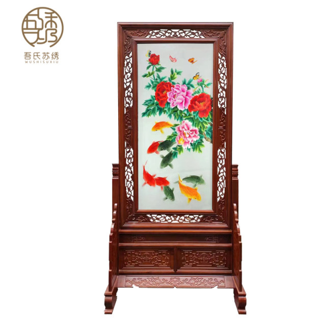 Suzhou embroidery double-sided embroidery ພື້ນເຮືອນຢືນສີແດງເພີ່ມຂຶ້ນ pear ຫນ້າຈໍເຂົ້າ partition ຊັ້ນຫນ້າຈໍທີ່ບໍລິສຸດ handmade ຫ້ອງນອນຫ້ອງການຫ້ອງການ