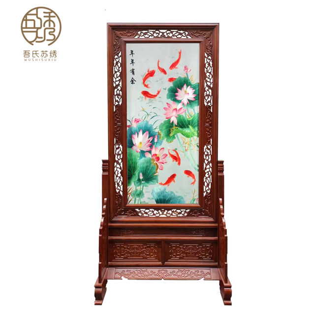 Suzhou embroidery double-sided embroidery ພື້ນເຮືອນຢືນສີແດງເພີ່ມຂຶ້ນ pear ຫນ້າຈໍເຂົ້າ partition ຊັ້ນຫນ້າຈໍທີ່ບໍລິສຸດ handmade ຫ້ອງນອນຫ້ອງການຫ້ອງການ