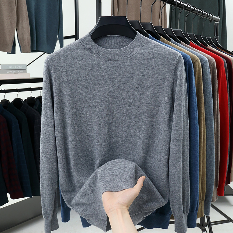 100% Pure Cashmere Sweater for Men, Long-Sleeved T-Shirt, Half Turtleneck, Loose Business Style, Thin Base Layer, Loose Fine-Knit Sweater, Large Size