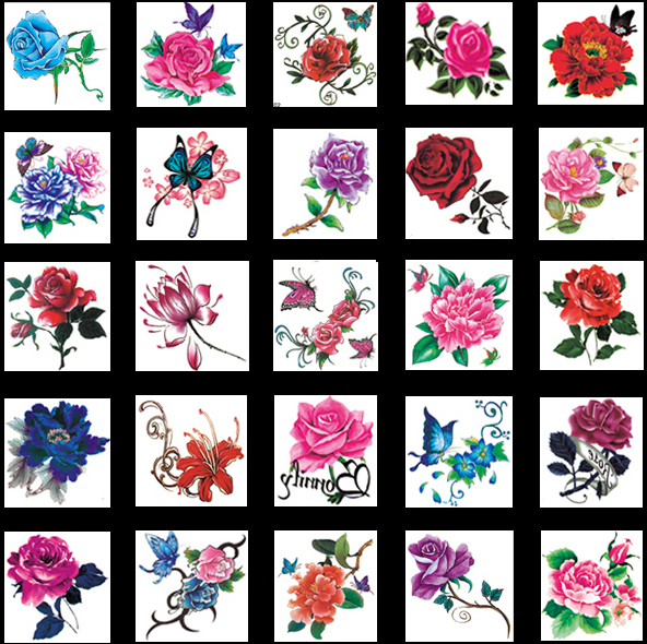 100 Pieces of Waterproof, Long-Lasting, Sexy, Realistic, Colorful Rose and Butterfly Flower Tattoo Stickers for Hands, Feet, and Collarbone, Popular on Social Media
