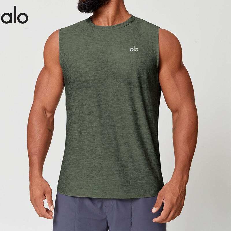 Alo New Summer Style Men's Sports Quick-Drying Vest Round Neck Sleeveless Fitness Running Training Outdoor Camping Top