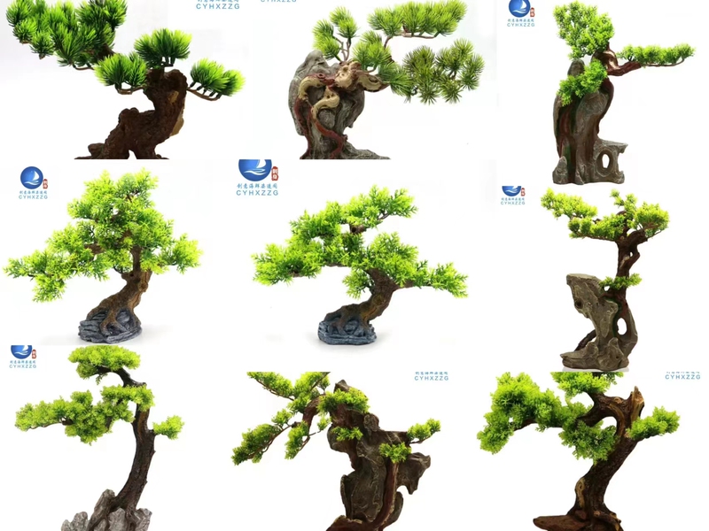 Sashimi Platter Decoration with Artificial Pine Trees, Seafood Display, Platter with Pine Trees and Flowers, Small Ornaments for Decorating Dishes