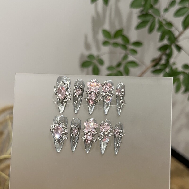 Translucent Black Silver Sparkling Cat Eye Heavy-Duty Clear Star Pink Heart Broken Diamond Bow Sweet Cool Detachable Nail Art