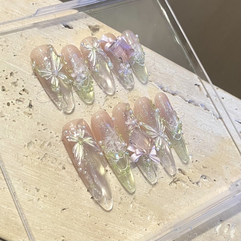 Three-Dimensional Dopamine Cat-Eye Butterfly Light Luxury Hand-Painted Gradient High-End Fairy Style Clear Handmade Wearable Nail Tips Three-Dimensional Dopamine Cat-Eye Butterfly Light Luxury Hand-Painted Gradient High-End Fairy Style Clear Handmade Wearable Nail Tips