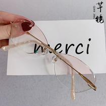 Frameless glasses womens pure titanium myopia glasses Cut glasses Diamond cut myopia glasses with power Anti-blue light comfort