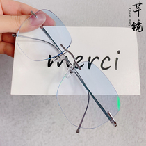 Ultra light no side near view eye mirror woman pure titanium diamond cut edge glasses mens large face irregular no frame discolored vegan mirror