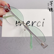 Pure Titanium Inlaid Drilling without frame Near-lens Female no screw diamond cut edge fit for flat light Retro luxurious Beauty Cosmetic Glasses