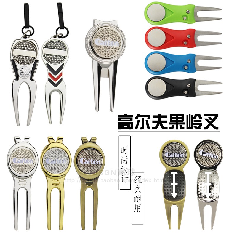 Golf Green Fork, Foldable with Magnetic Marker, Metal Ball Position Marker, Multifunctional Pop-Up Repair Fork, Grass Shoveling Tool