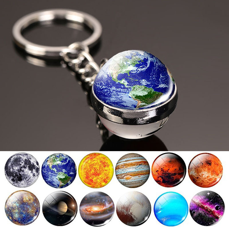 Glow-In-The-Dark Milky Way Sun Glass Ball Keychain Pendant Moon Earth Eight Planets Pendant Keychain Gift