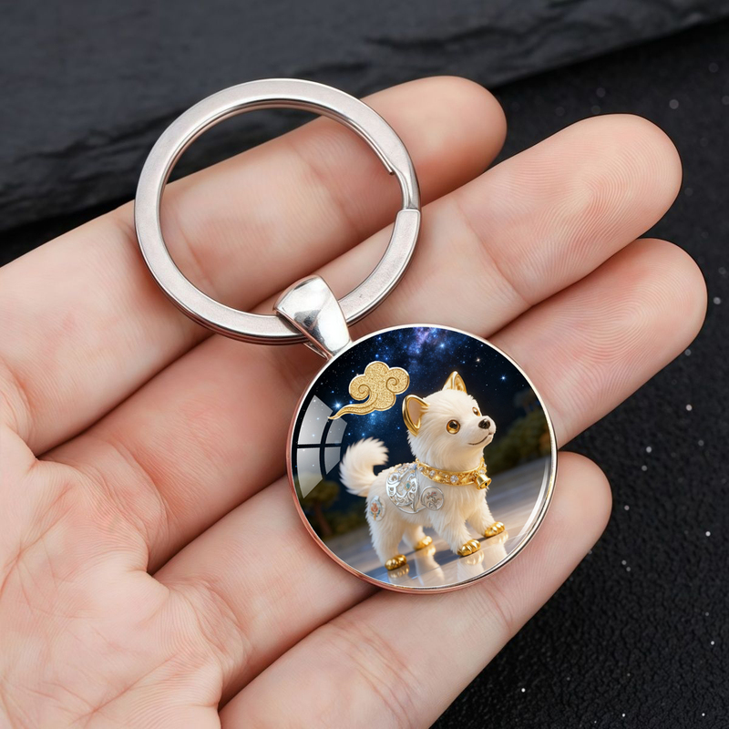 Starry Sky Auspicious Clouds Twelve Zodiac Crystal Glass Keychain Animal Keyring Time Pendant Ornament Gift