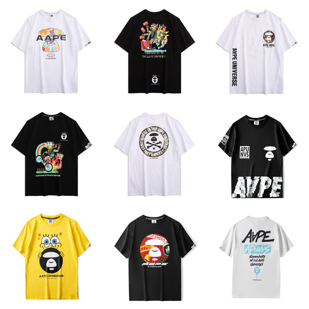Japanese tide brand APE short-sleeved T-shirt ape man round neck men and women couples casual loose letters fashion cartoon half sleeves