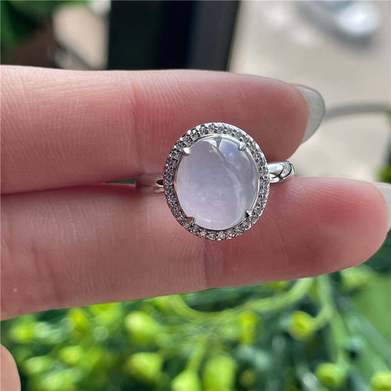 New product in September Hongyu Jadeite 18k gold inlaid ice seed shiny white ice egg surface exquisite ring A190831