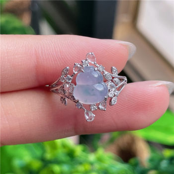 New product in september: hongyu jadeite 18k gold inlaid ice seed purple background floating green gourd exquisite ring g50915