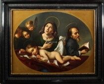 A religious painting by Carlo Falcini an antique Western oil painting of the Lion Castle has been sold