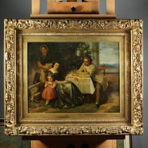 Royal Lion Fort Western Antique Oil Painting Family of British painter Charles Landsler