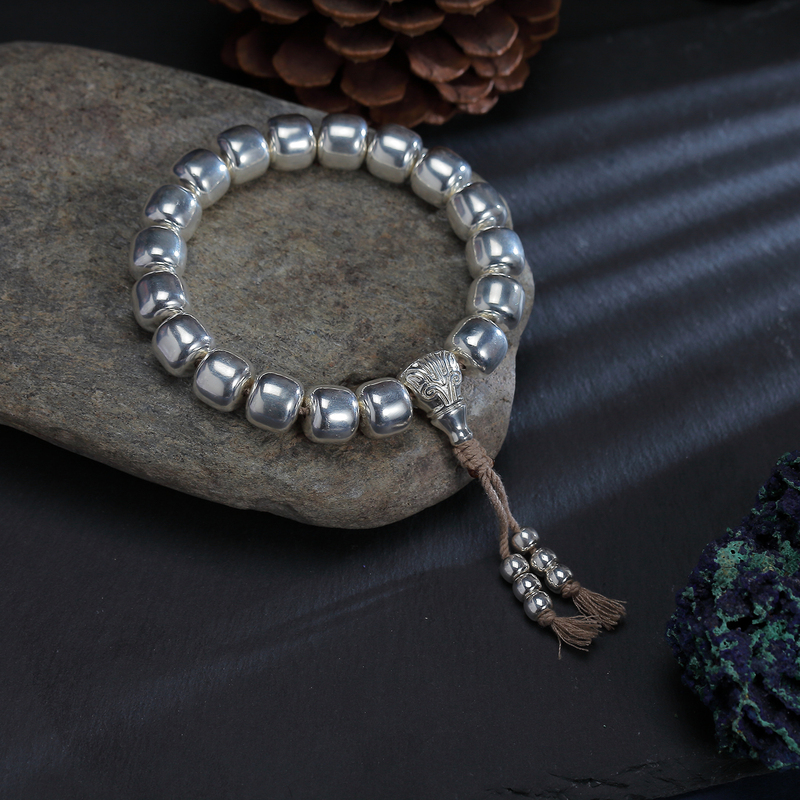 Pure Silver 999 Solid Old-Style Bead, Old-Style Extreme Arc Handle Piece, Handmade, Can Be Played With, Worn, and DIY