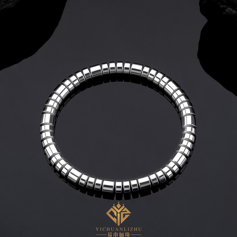 999 Pure Silver Bracelet, Straight-Cut Pill Bead Bracelet, High-Quality Popular Style, Stackable Pure Silver Bracelet, Unique Simple Elastic Cord