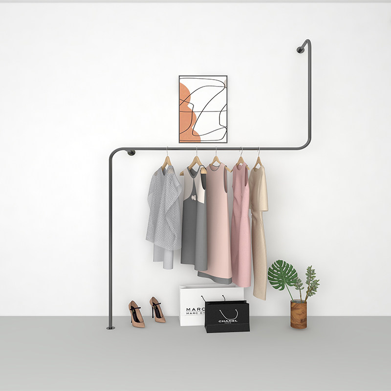 Brief Clothing Store Show Rack Upper Wall Combined Iron Art Hanging Clothes Hanger Clothes Display Rack Wall-mounted Special Shelving for Women