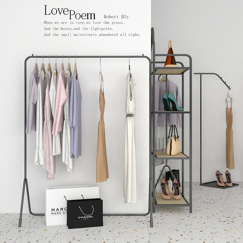 Simple clothing store display stand floor-standing light luxury wind hanger display rack wrought iron women's clothing store clothes rack shelf