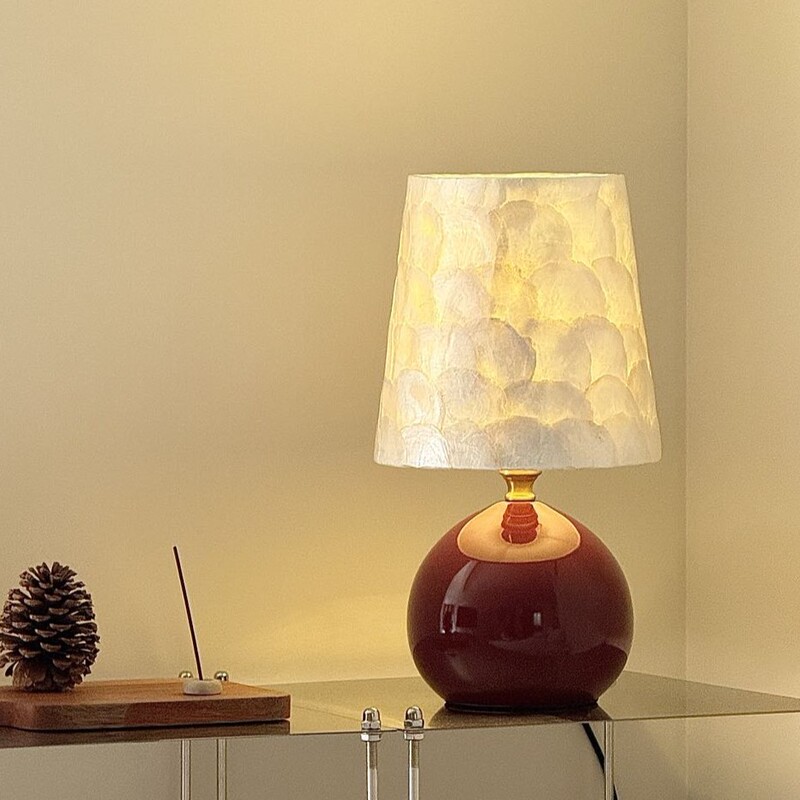 Medieval-Style Shell Dragon Scale Table Lamp for Bedroom Bedside, Designer Wabi-Sabi Style Study Room Red Chestnut Clay Pot Atmosphere Lamp Medieval-Style Shell Dragon Scale Table Lamp for Bedroom Bedside, Designer Wabi-Sabi Style Study Room Red Chestnut Clay Pot Atmosphere Lamp