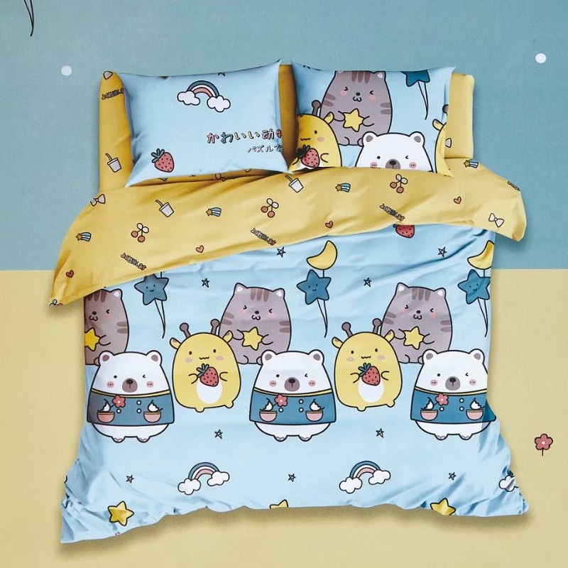 Cotton cartoon four-piece set Cotton student princess girl boy piggy three-piece set up and down bed single bed Li style